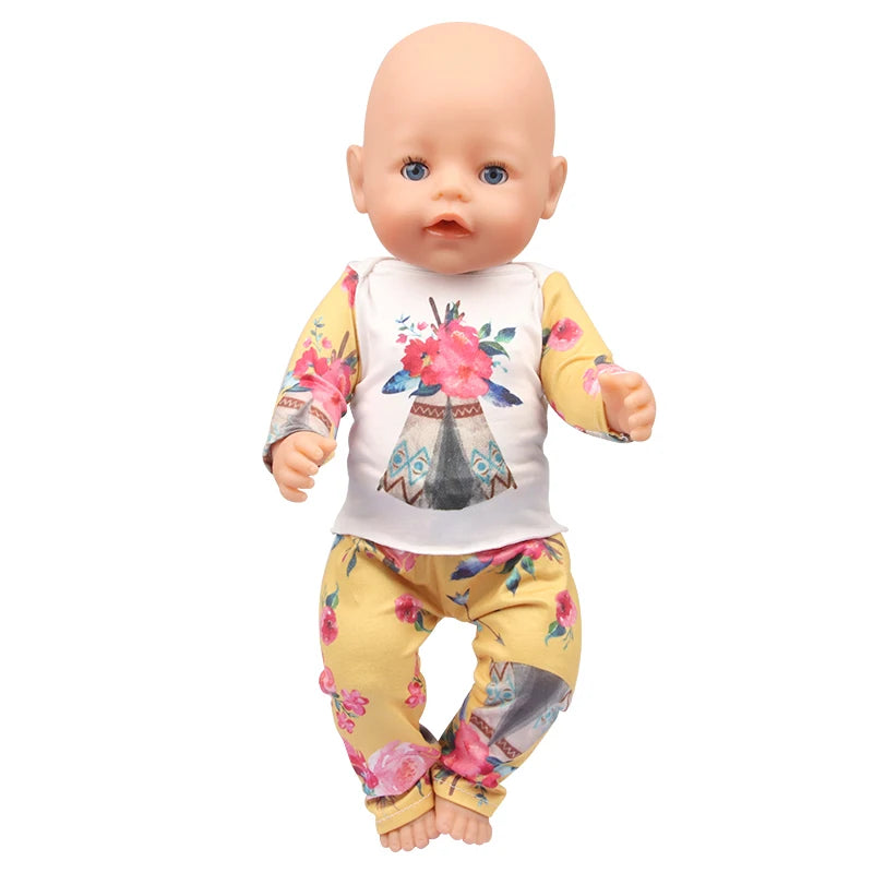 Doll Clothes Pajamas For 43cm Baby New Born&American 18 Inch Girl Doll Unicorn Shark Cartoon Clothes Suit For Generation Doll