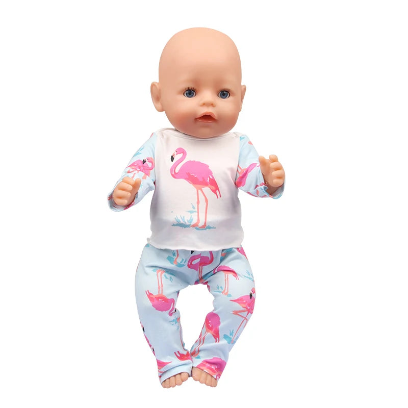 Doll Clothes Pajamas For 43cm Baby New Born&American 18 Inch Girl Doll Unicorn Shark Cartoon Clothes Suit For Generation Doll