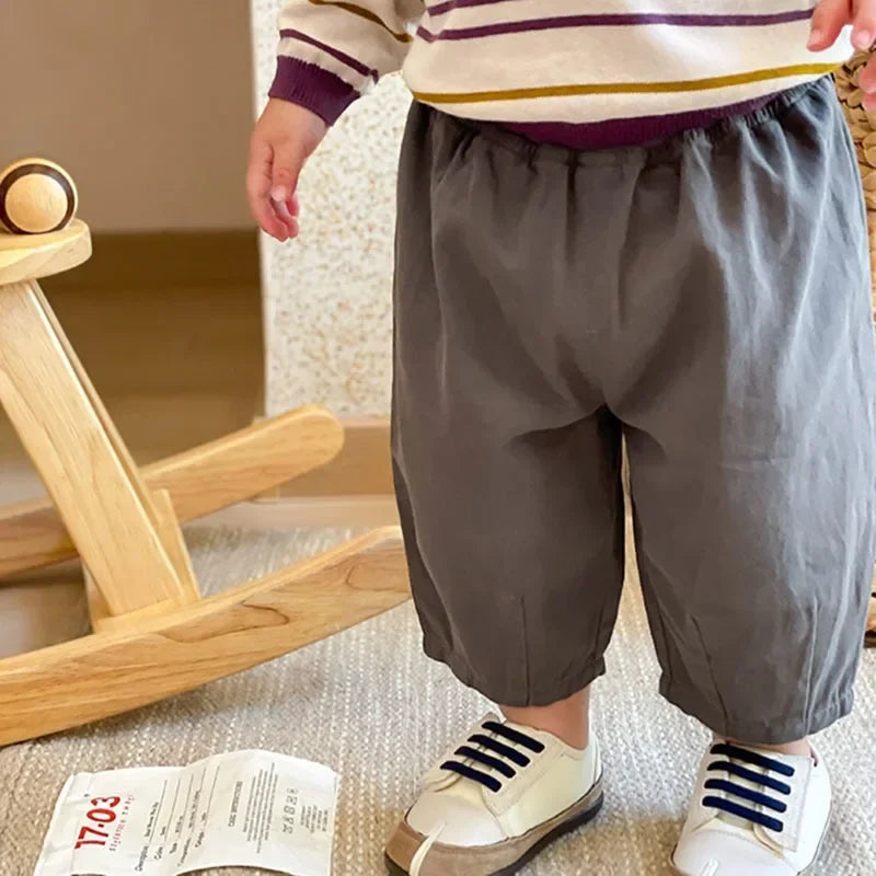 Solid Boy Kids Fashion Trousers Toddler Clothes Summer Spring Baby Pocket Ankle Length Loose Girl Children Casual Pants