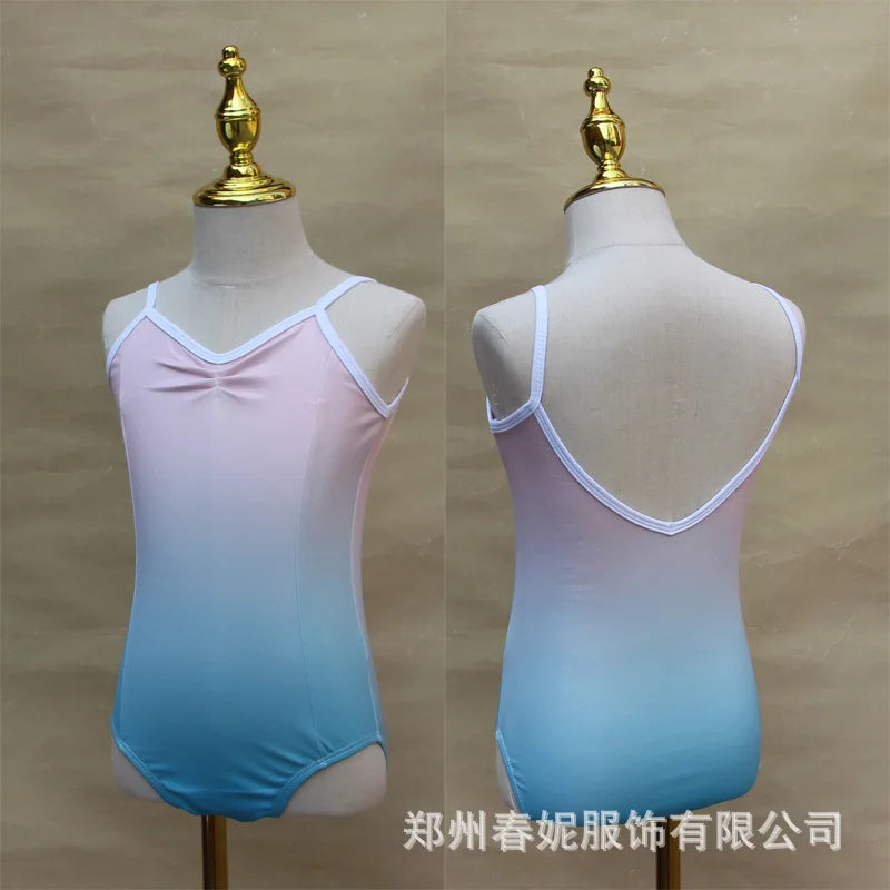 Children Dance Clothes Girls Gradient Summer Suspender Practice Clothes Art Test-grade Onesie Chinese Dance Body Clothes