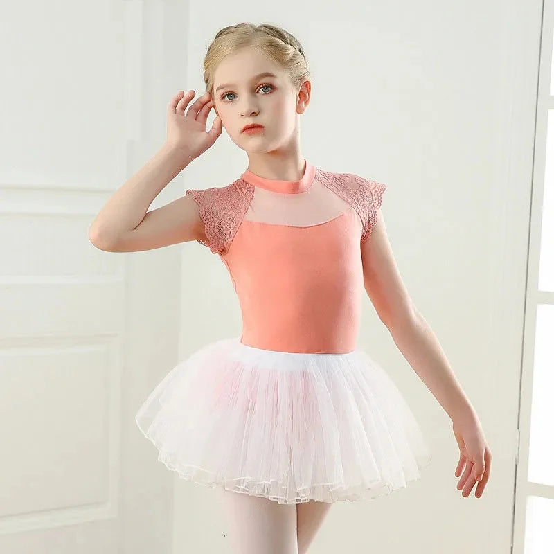 Girls dance clothes, children summer ballet practice clothes, lace patchwork dance practice/grading dance clothes body clothes