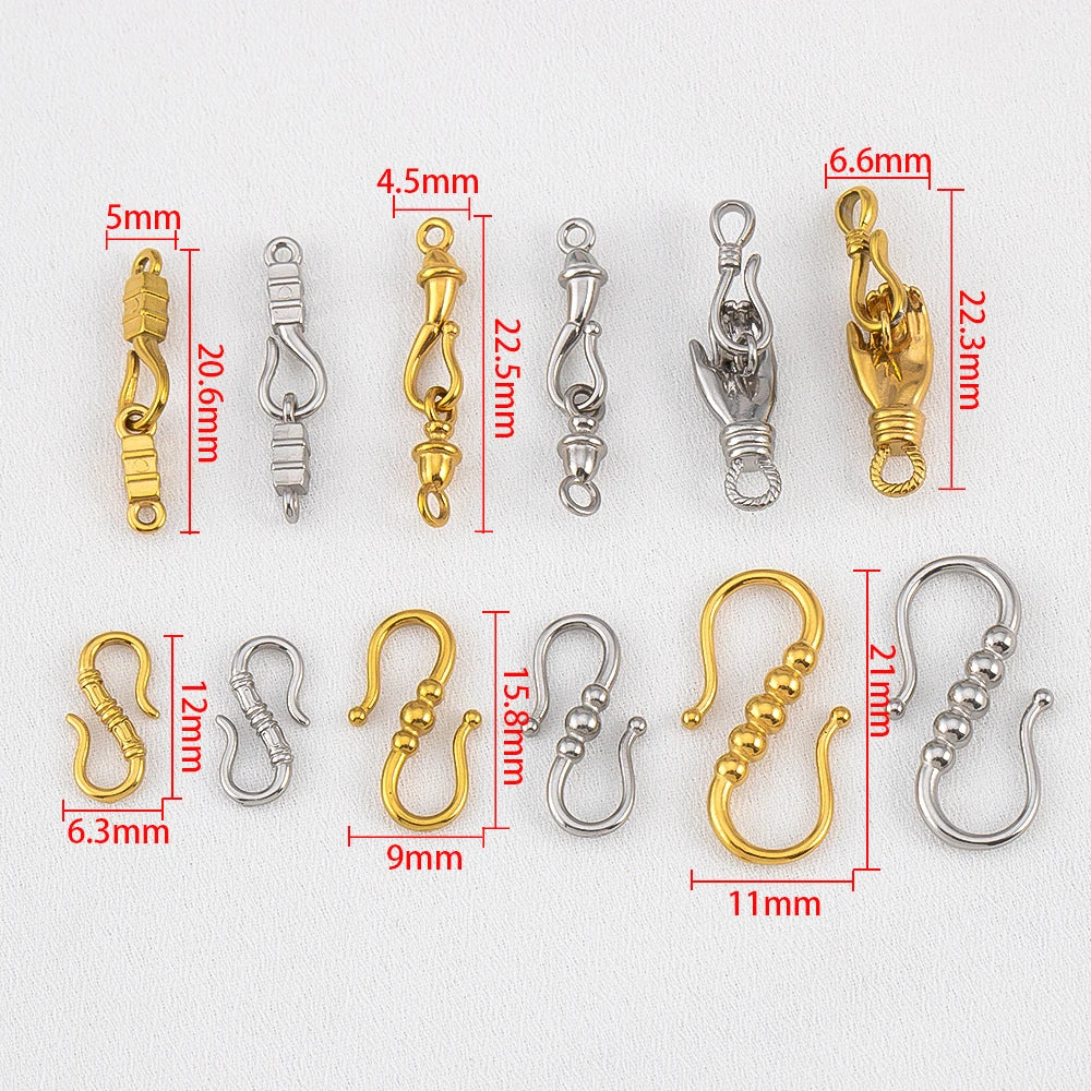 2pcs Stainless Steel Gold Plated Hand-Shape Boat Anchor S-shaped Connection Buckle for DIY Bracelet Clasps Jewelry Accessories