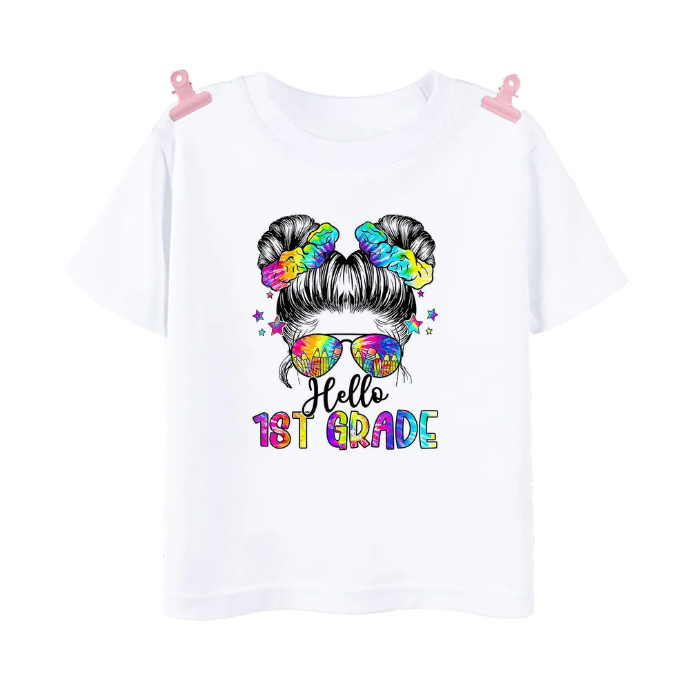 Hello 2nd Grade Printed Girls T-shirt Tops 1-5 Grade Kindergarten Child Back To School Outfit  T Shirt Girl Summer Tees Clothes