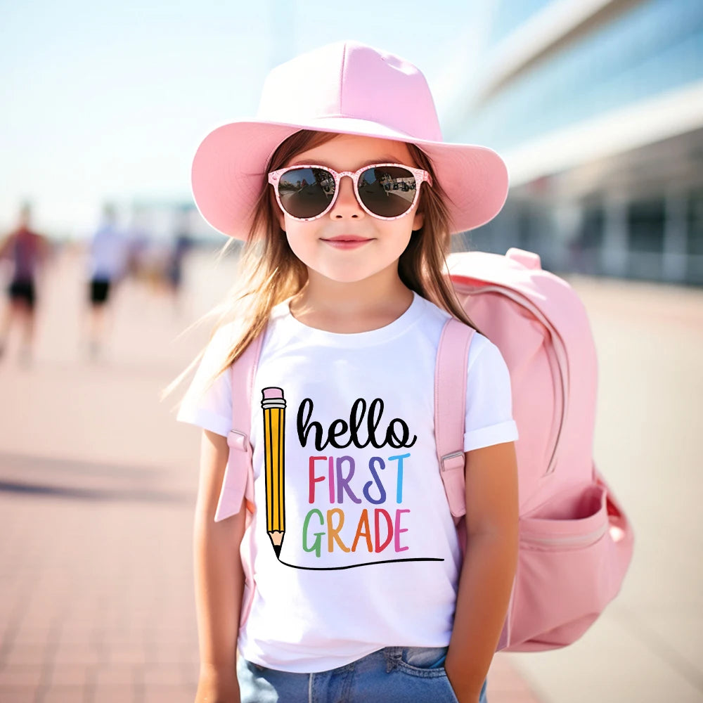 Hello First Grade Kids T-Shirt Children Back To School Shirt Boy Girl Clothes First Day of School Shirts Kid 1st Grade Gift Tee
