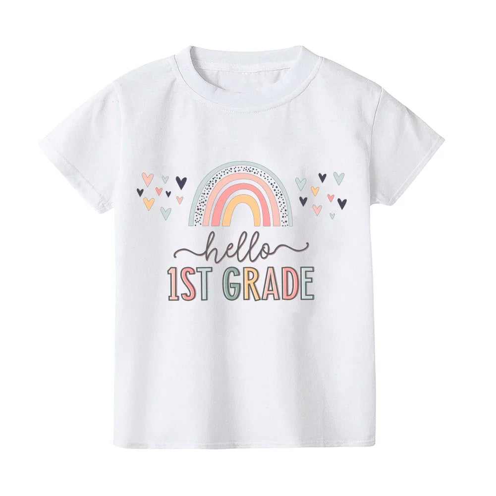 2024 Hello First Grade Kids T-Shirt Children Back To School Shirt Boy Girl Clothes First Day of School Shirts Kid 1st Grade Gift