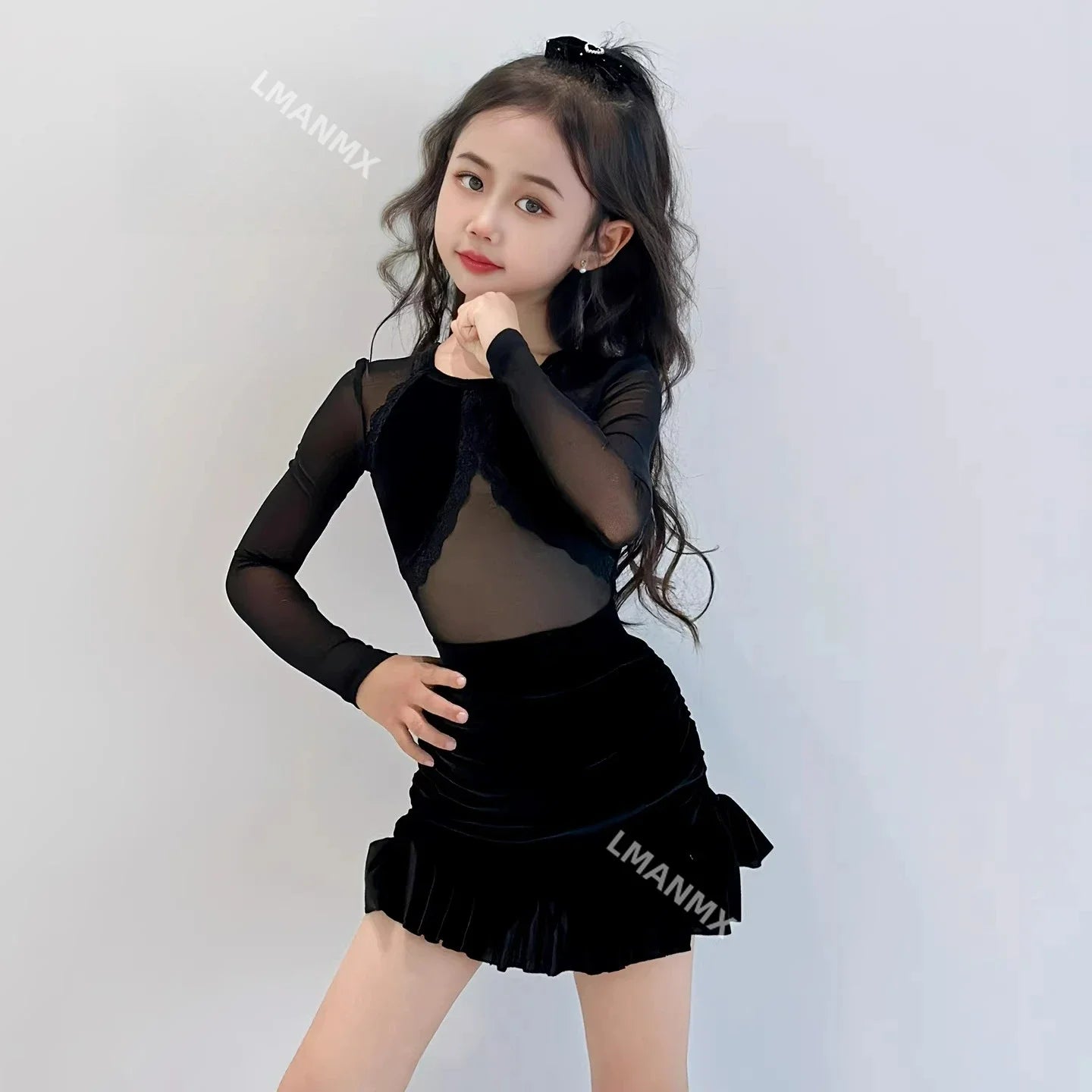 New Latin dance costumes for children, training clothes, grading competition performance, winter velvet lace dance dress