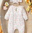 Baby Girl's All Seasons Long Sleeve Print Floral With Bow Daily Jumpsuit For Newborn-6M Clothes +Headband