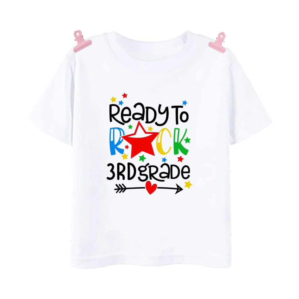 Ready To Rock 5th Grade Printed Boys Shirt 1-5 Grade Child Back To School Outfit T-shirt Fashion Kids Short Sleeve Tee Clothes