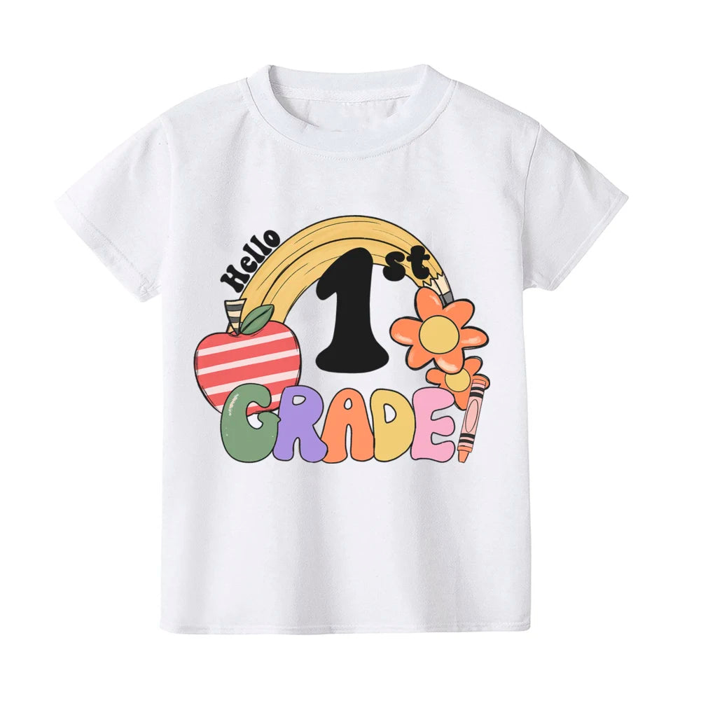 Hello First Grade Kids T-Shirt Children Back To School Shirt Boy Girl Clothes First Day of School Shirts Kid 1st Grade Gift Tee