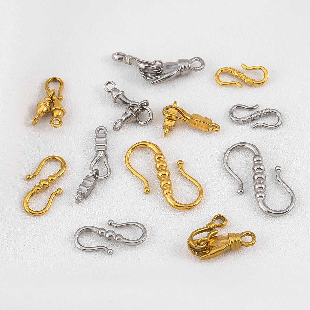 2pcs Stainless Steel Gold Plated Hand-Shape Boat Anchor S-shaped Connection Buckle for DIY Bracelet Clasps Jewelry Accessories