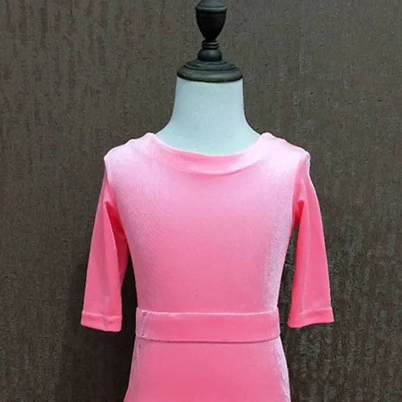 New Children Split Latin Dance Dress 2021 New Autumn Winter Girls Pink Color Grading Competition Performance Clothes Dance Wear