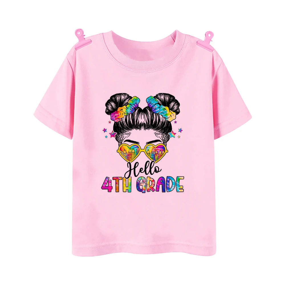 Hello 2nd Grade Printed Girls T-shirt Tops 1-5 Grade Kindergarten Child Back To School Outfit  T Shirt Girl Summer Tees Clothes