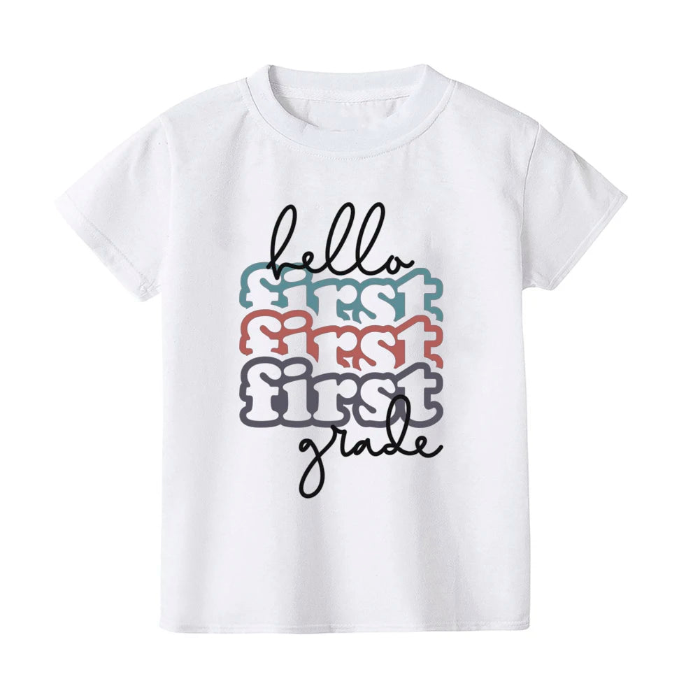 Hello First Grade Kids T-Shirt Children Back To School Shirt Boy Girl Clothes First Day of School Shirts Kid 1st Grade Gift Tee
