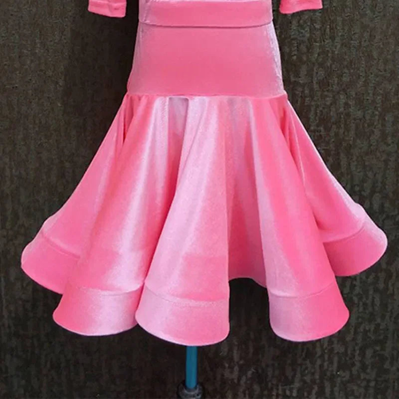 New Children Split Latin Dance Dress 2021 New Autumn Winter Girls Pink Color Grading Competition Performance Clothes Dance Wear