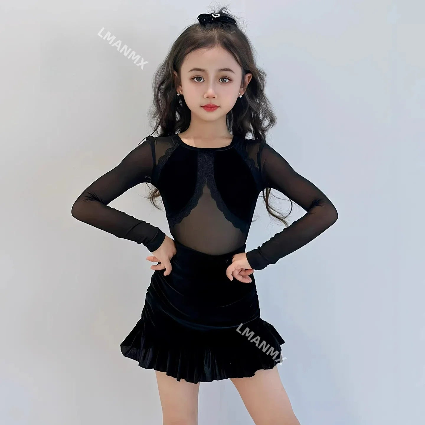 New Latin dance costumes for children, training clothes, grading competition performance, winter velvet lace dance dress