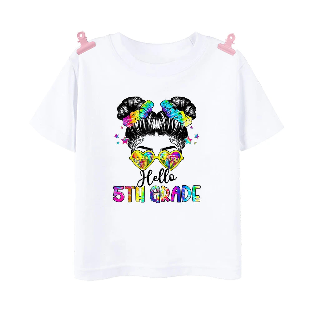 Hello 2nd Grade Printed Girls T-shirt Tops 1-5 Grade Kindergarten Child Back To School Outfit  T Shirt Girl Summer Tees Clothes