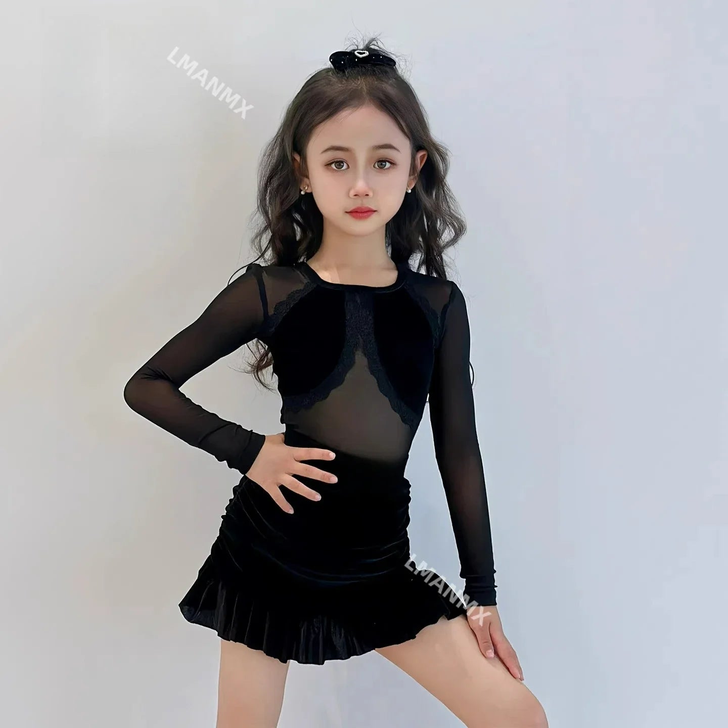New Latin dance costumes for children, training clothes, grading competition performance, winter velvet lace dance dress