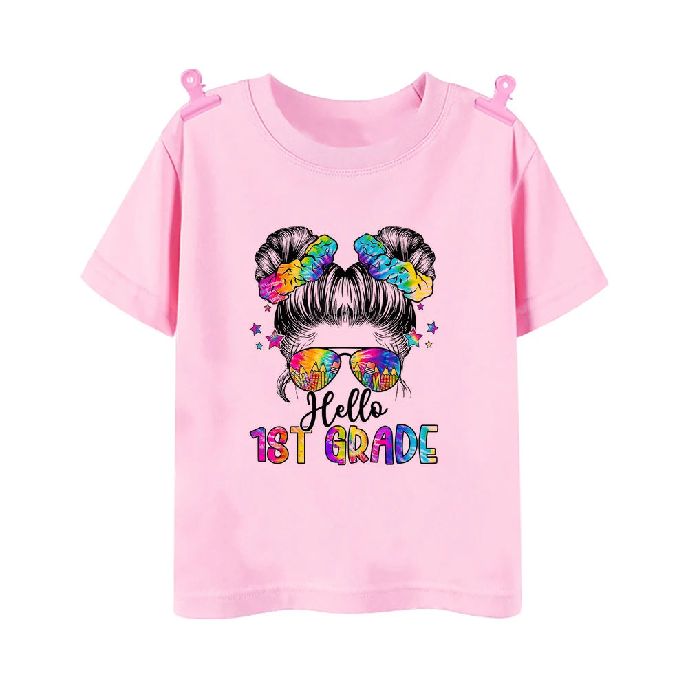 Hello 2nd Grade Printed Girls T-shirt Tops 1-5 Grade Kindergarten Child Back To School Outfit  T Shirt Girl Summer Tees Clothes