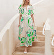 Print Dresses For Women Summer V-neck Button Short Sleeve Dress