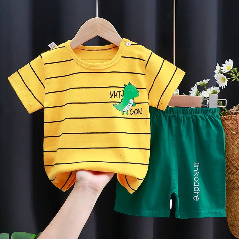 Cartoon Printed Clothing Pure Cotton Home Clothes 2 Piece Suits Toddler Fashion Cute Casual Tracksuits Contrast T-shirt+Shorts