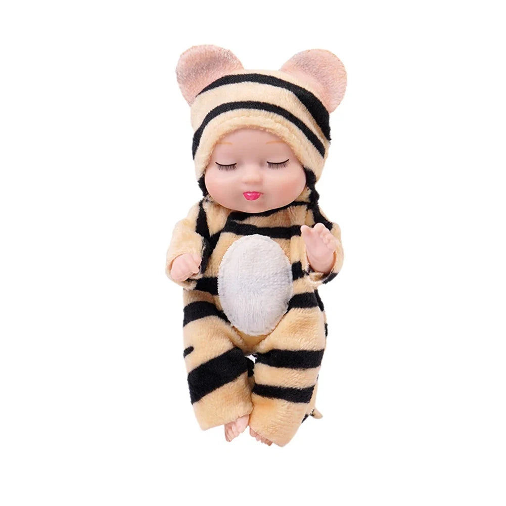 1/6 Pcs 4 Inch Mini Reborn Baby Dolls Toy Set Realistic Baby Doll with Cute Animal Clothes Gifts for Birthday Christmas Exquisit