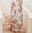 Print Dresses For Women Summer V-neck Button Short Sleeve Dress