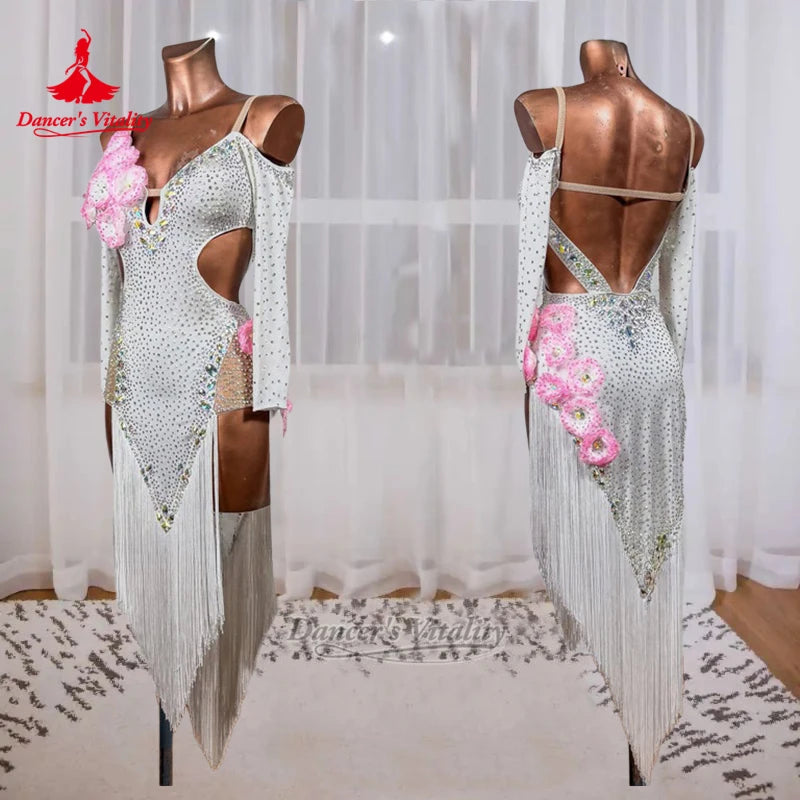 Latin Art Grade Examination Outfit Adult&Child Chacha Samba Rumba Jive Professional Perform Sling Dew Shoulder Clothes Customize