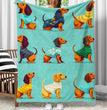 Cute dachshund dog wearing clothes pattern cartoon animal design soft flannel throw blanket for pet lovers or children room