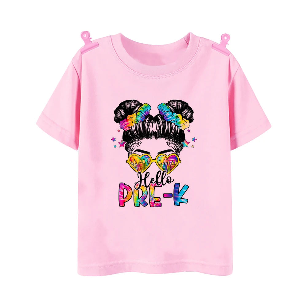 Hello 2nd Grade Printed Girls T-shirt Tops 1-5 Grade Kindergarten Child Back To School Outfit  T Shirt Girl Summer Tees Clothes