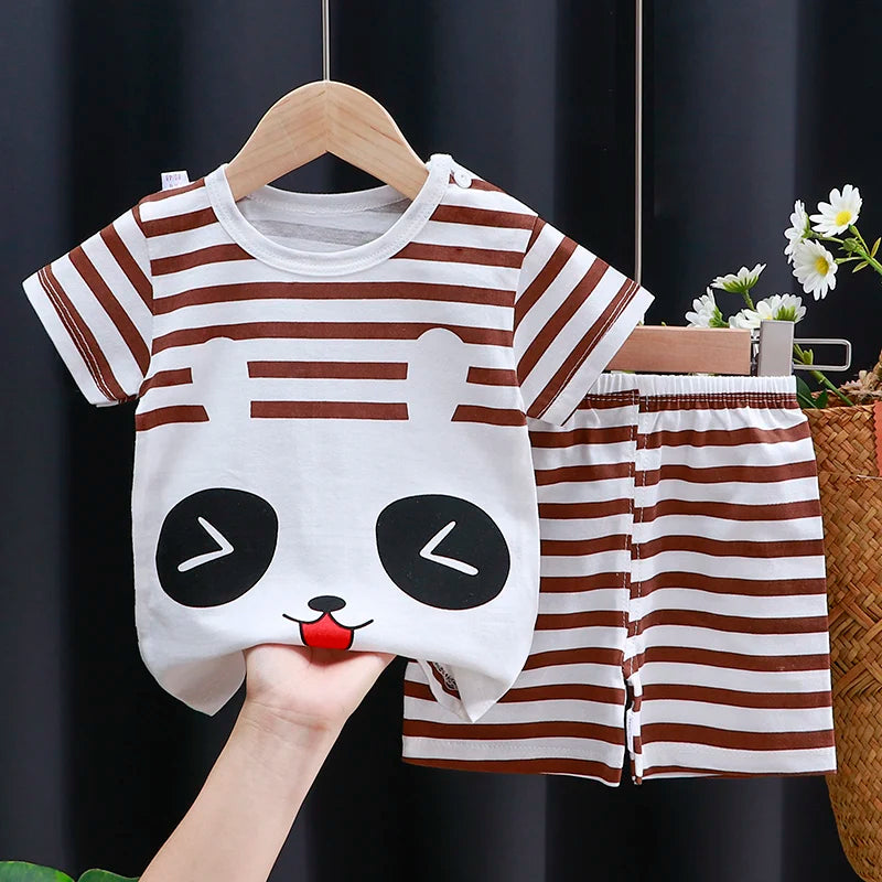 Cartoon Printed Clothing Pure Cotton Home Clothes 2 Piece Suits Toddler Fashion Cute Casual Tracksuits Contrast T-shirt+Shorts