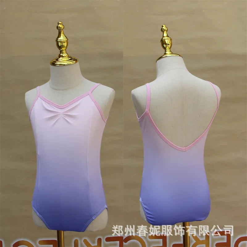 Children Dance Clothes Girls Gradient Summer Suspender Practice Clothes Art Test-grade Onesie Chinese Dance Body Clothes