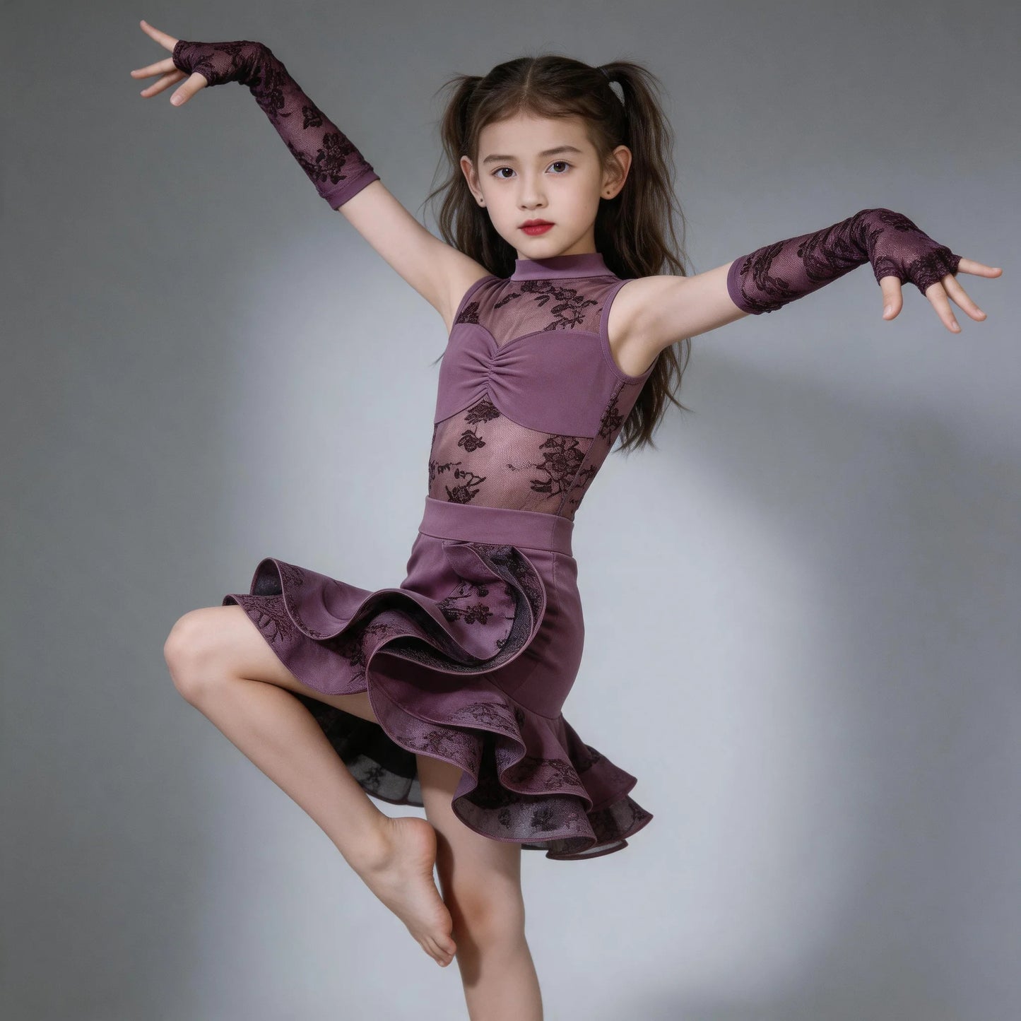 Kids Children Latin Dance Outfit Elegant High Grade Girls Autumn Winter Training Practice Dance Clothes Suit
