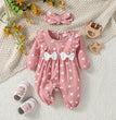 Baby Girl's All Seasons Long Sleeve Print Floral With Bow Daily Jumpsuit For Newborn-6M Clothes +Headband