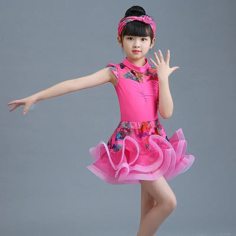 New Latin dress dance dress children short sleeve separate training clothes children's professional grade Latin dance costume