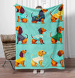 Cute dachshund dog wearing clothes pattern cartoon animal design soft flannel throw blanket for pet lovers or children room