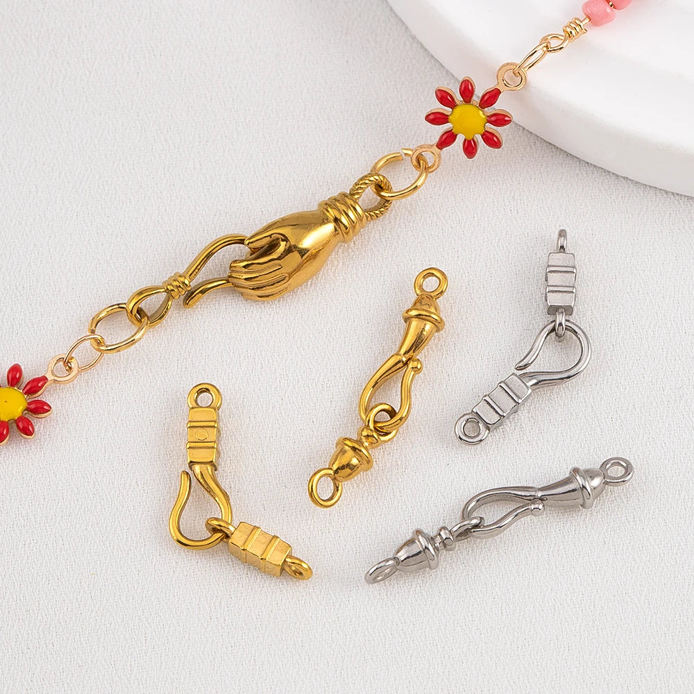 2pcs Stainless Steel Gold Plated Hand-Shape Boat Anchor S-shaped Connection Buckle for DIY Bracelet Clasps Jewelry Accessories