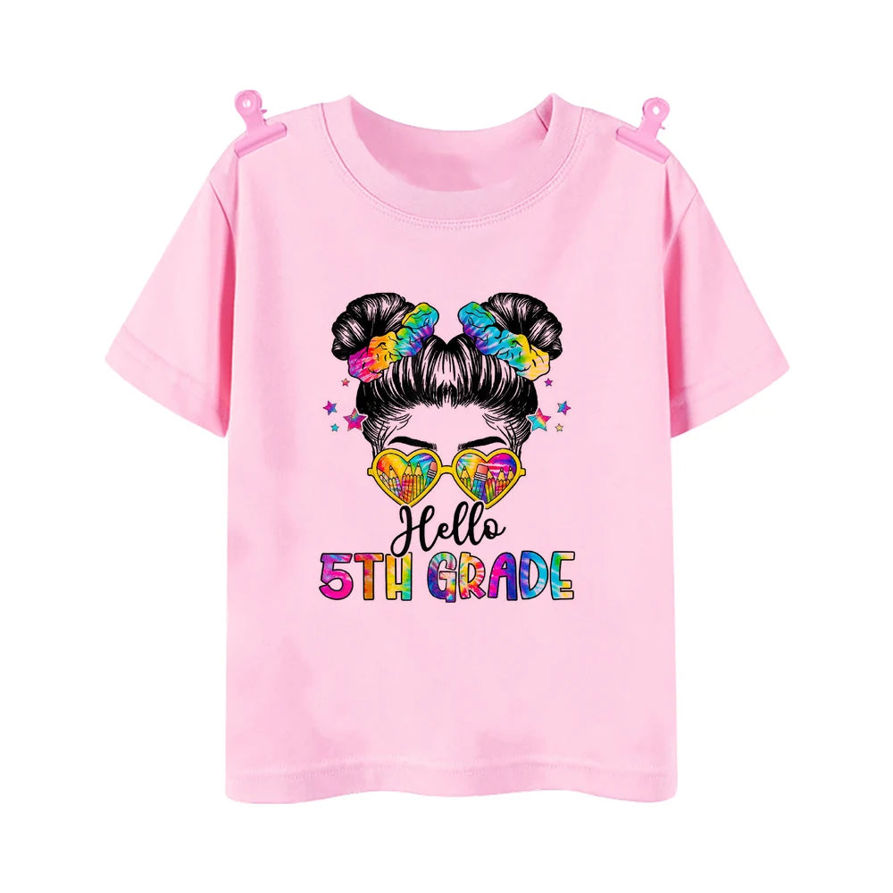 Hello 2nd Grade Printed Girls T-shirt Tops 1-5 Grade Kindergarten Child Back To School Outfit  T Shirt Girl Summer Tees Clothes