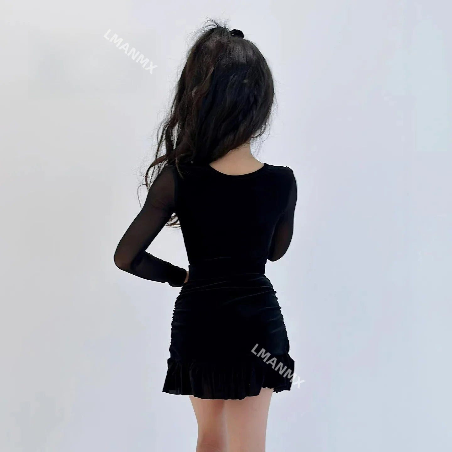 New Latin dance costumes for children, training clothes, grading competition performance, winter velvet lace dance dress