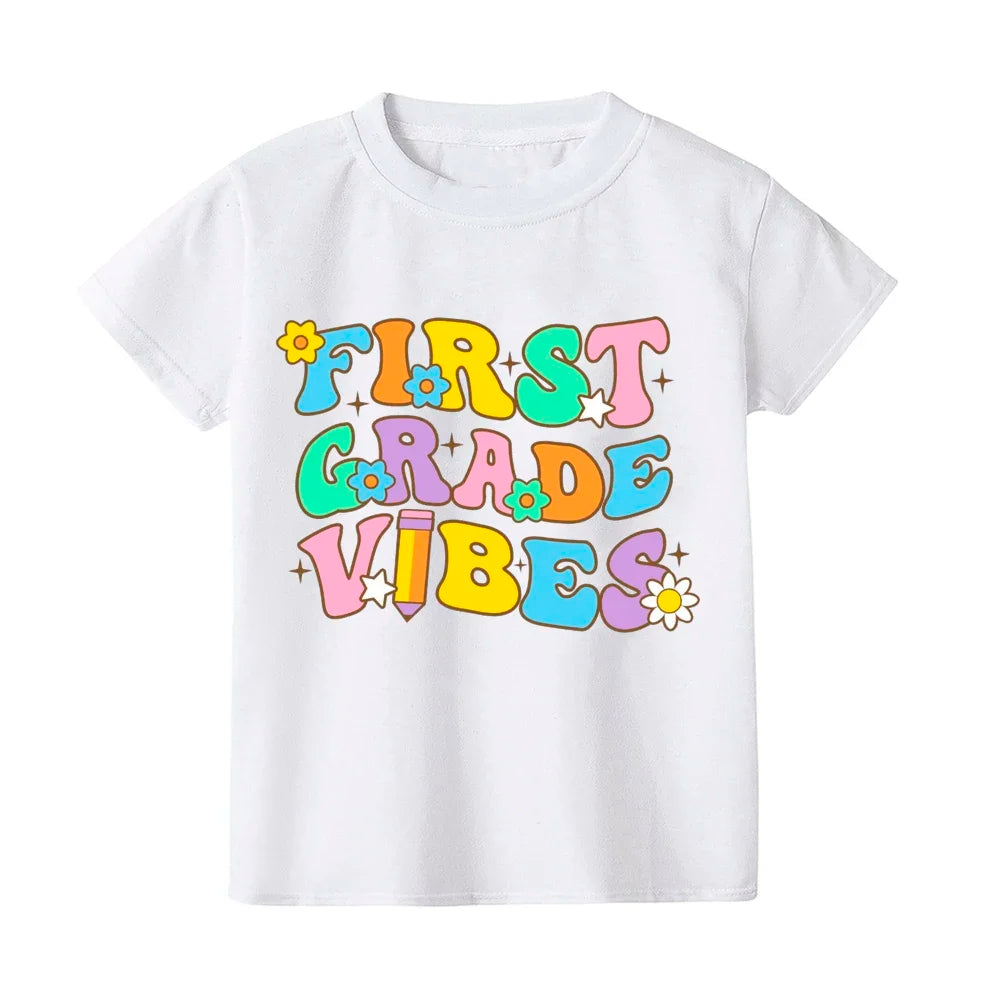 2024 Hello First Grade Kids T-Shirt Children Back To School Shirt Boy Girl Clothes First Day of School Shirts Kid 1st Grade Gift