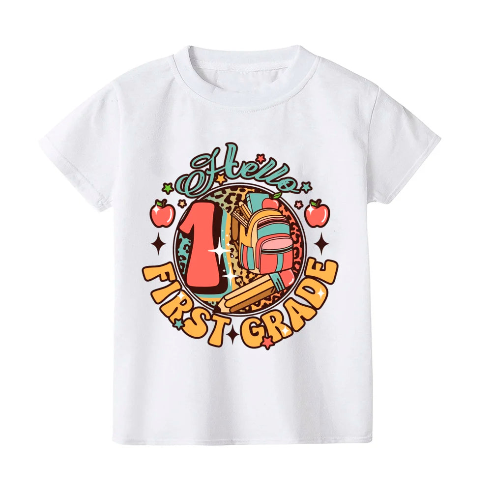 Hello First Grade Kids T-Shirt Children Back To School Shirt Boy Girl Clothes First Day of School Shirts Kid 1st Grade Gift Tee