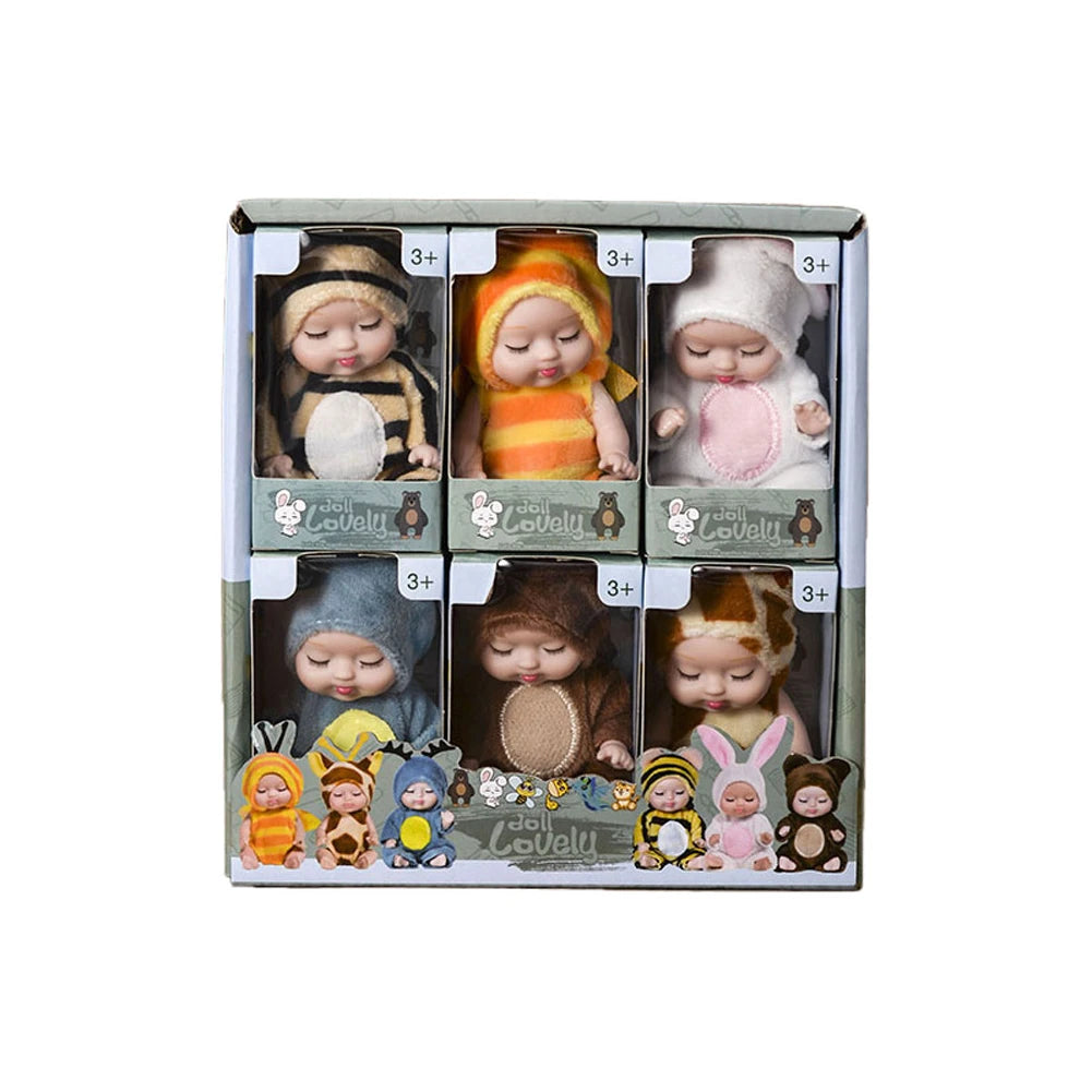 1/6 Pcs 4 Inch Mini Reborn Baby Dolls Toy Set Realistic Baby Doll with Cute Animal Clothes Gifts for Birthday Christmas Exquisit