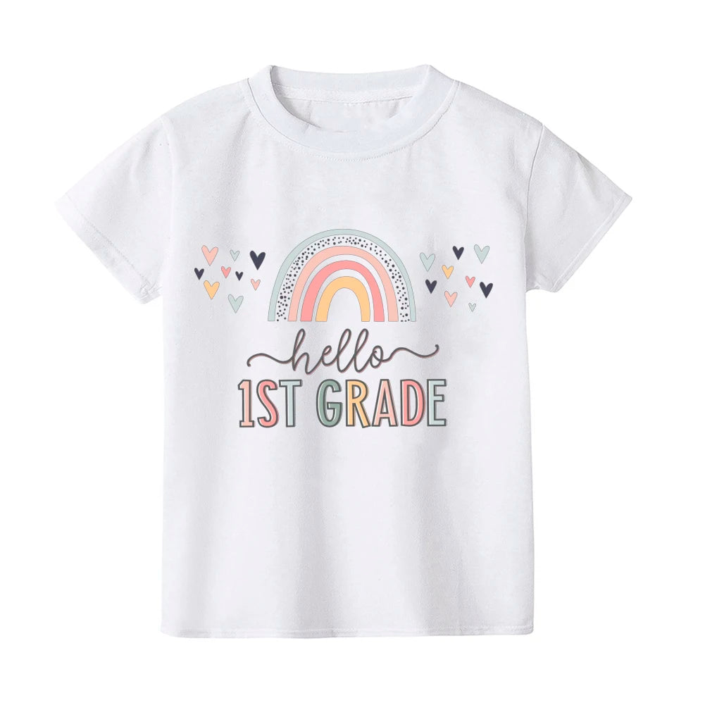 Hello First Grade Kids T-Shirt Children Back To School Shirt Boy Girl Clothes First Day of School Shirts Kid 1st Grade Gift Tee