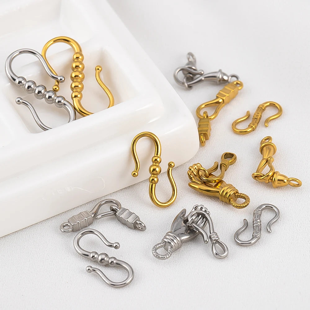 2pcs Stainless Steel Gold Plated Hand-Shape Boat Anchor S-shaped Connection Buckle for DIY Bracelet Clasps Jewelry Accessories