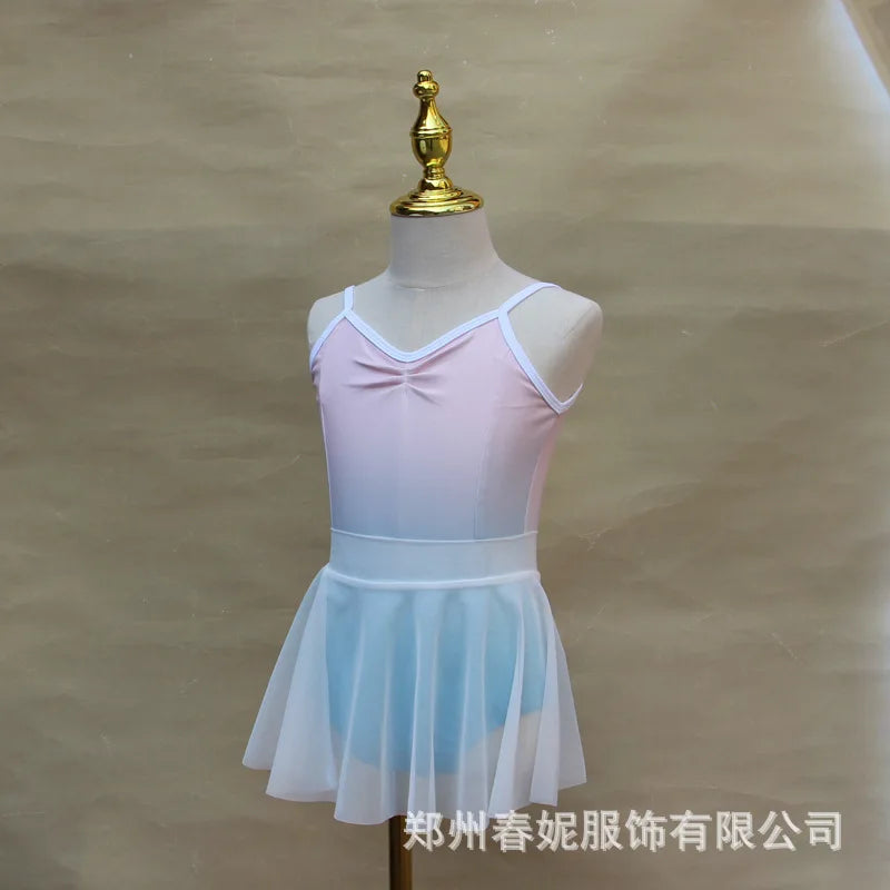 Children Dance Clothes Girls Gradient Summer Suspender Practice Clothes Art Test-grade Onesie Chinese Dance Body Clothes