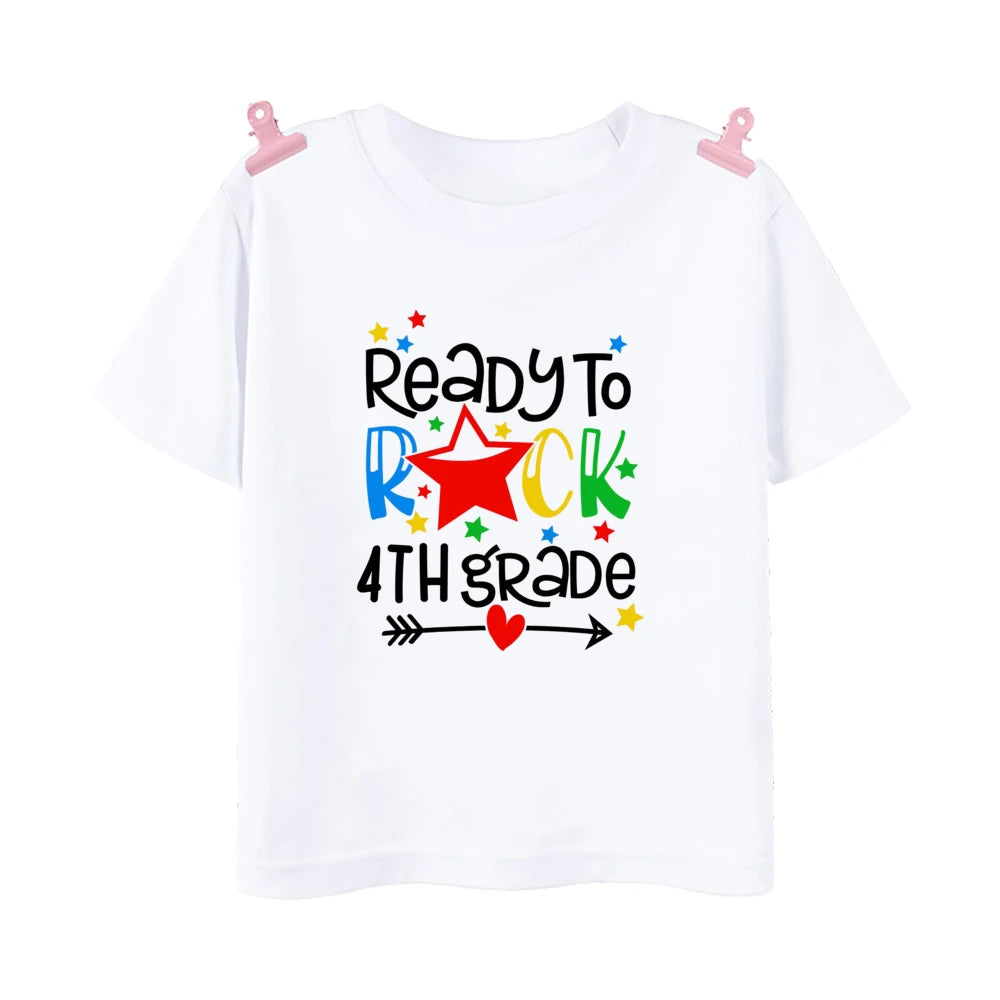 Ready To Rock 5th Grade Printed Boys Shirt 1-5 Grade Child Back To School Outfit T-shirt Fashion Kids Short Sleeve Tee Clothes