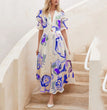 Print Dresses For Women Summer V-neck Button Short Sleeve Dress