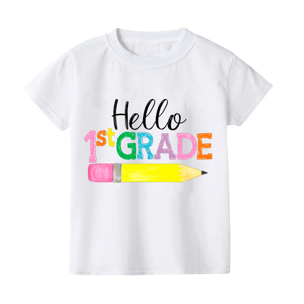 Hello First Grade Kids T-Shirt Children Back To School Shirt Boy Girl Clothes First Day of School Shirts Kid 1st Grade Gift Tee