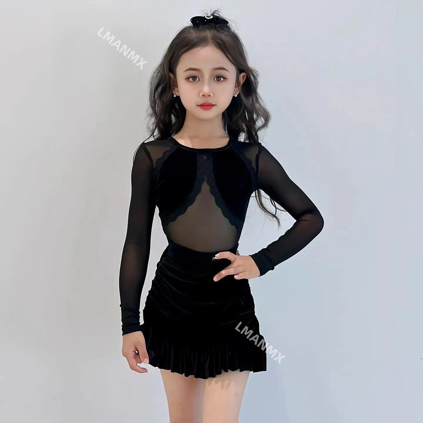 New Latin dance costumes for children, training clothes, grading competition performance, winter velvet lace dance dress