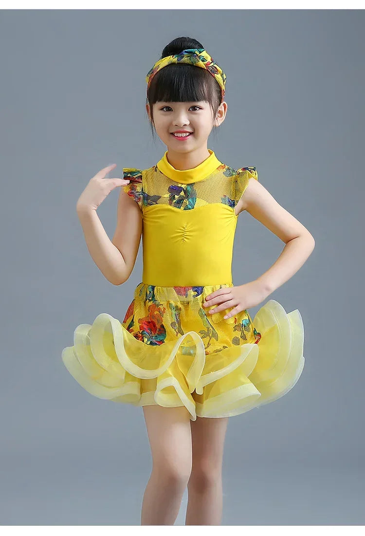 New Latin dress dance dress children short sleeve separate training clothes children's professional grade Latin dance costume