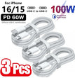 3PCS USB C Cable to USB C 100W Fast Charging Charger Cable Supports Fast Charging For iPhone 16 15 Samsung Xiaomi Huawei etc